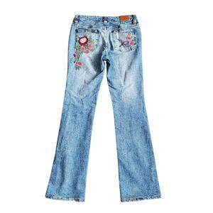 Y2k Low-Rise Flared Jeans Embroidered Floral Request Size 28
